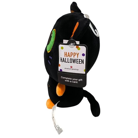 American Greetings Happy Halloween Black Cat Plush 8.5" Embroidered Smiling Face - Picture 2 of 7